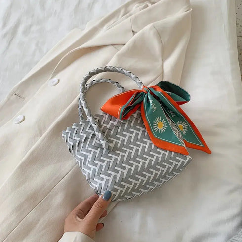'Sonnet' Woven Ribbon Handbag - Celes Fashion